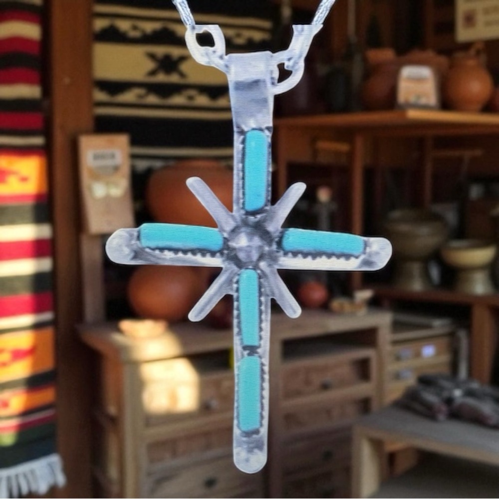 Turquoise Sterling Silver Zuni Cross Pendant NWT